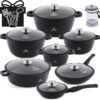 LIFE SMILE Cookware Set - Pots and Pans set Granite Non Stick Coating 100% PFOA FREE, Induction Base Cooking Set with Removable Silicone Handles - Oven Safe (Black Shine, 31 Pieces)